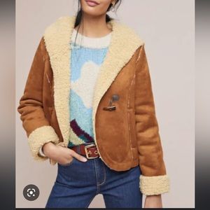 Anthropologie Womens Andes Coat Ett:twa Faux Suede Shearling Sherpa 0 Petite